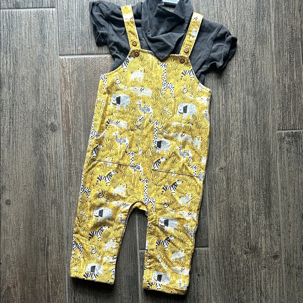 Yellow Animal Print Kids Overalls